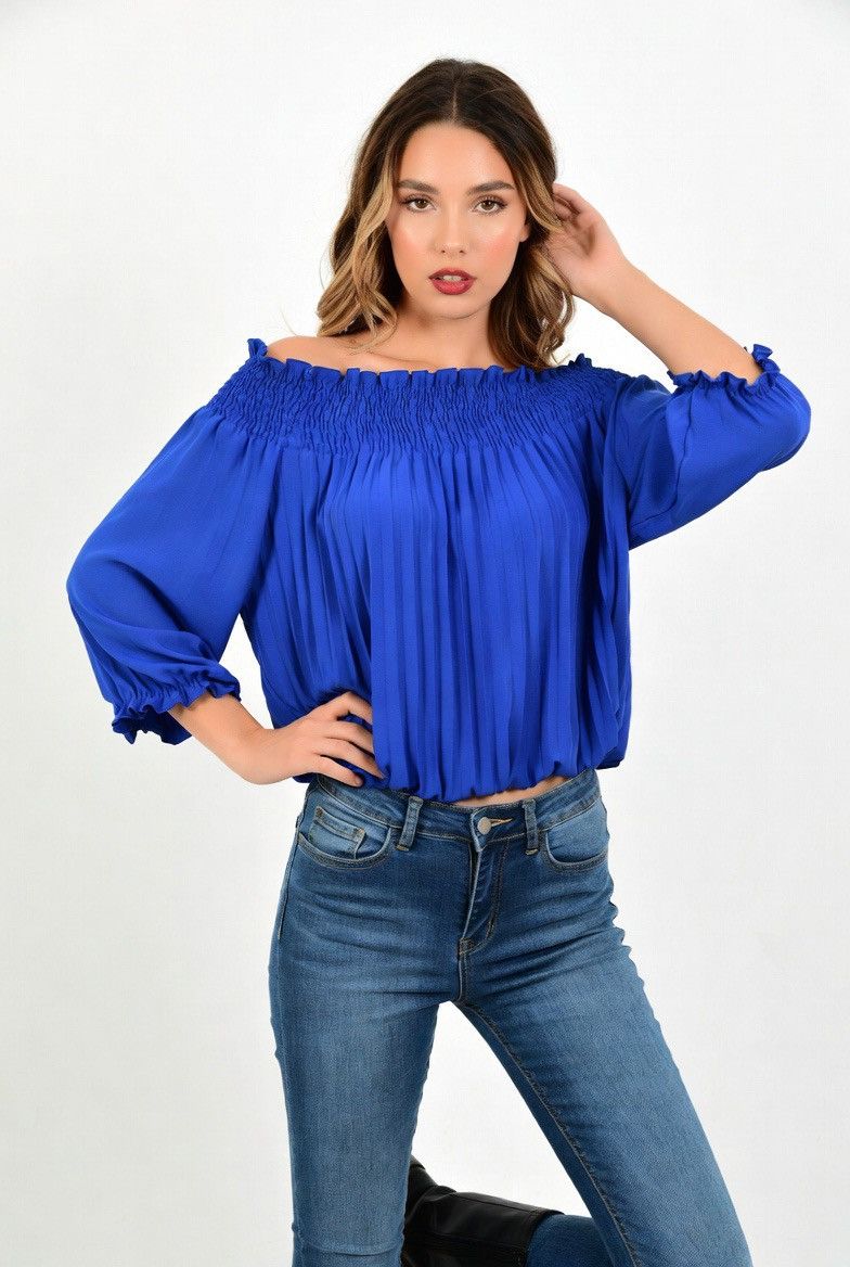 Other Women’s | The Limited || Royal Blue Smocked Peasant Blouse Size M / US 6-8 / IT 42-44 - 3 Thumbnail