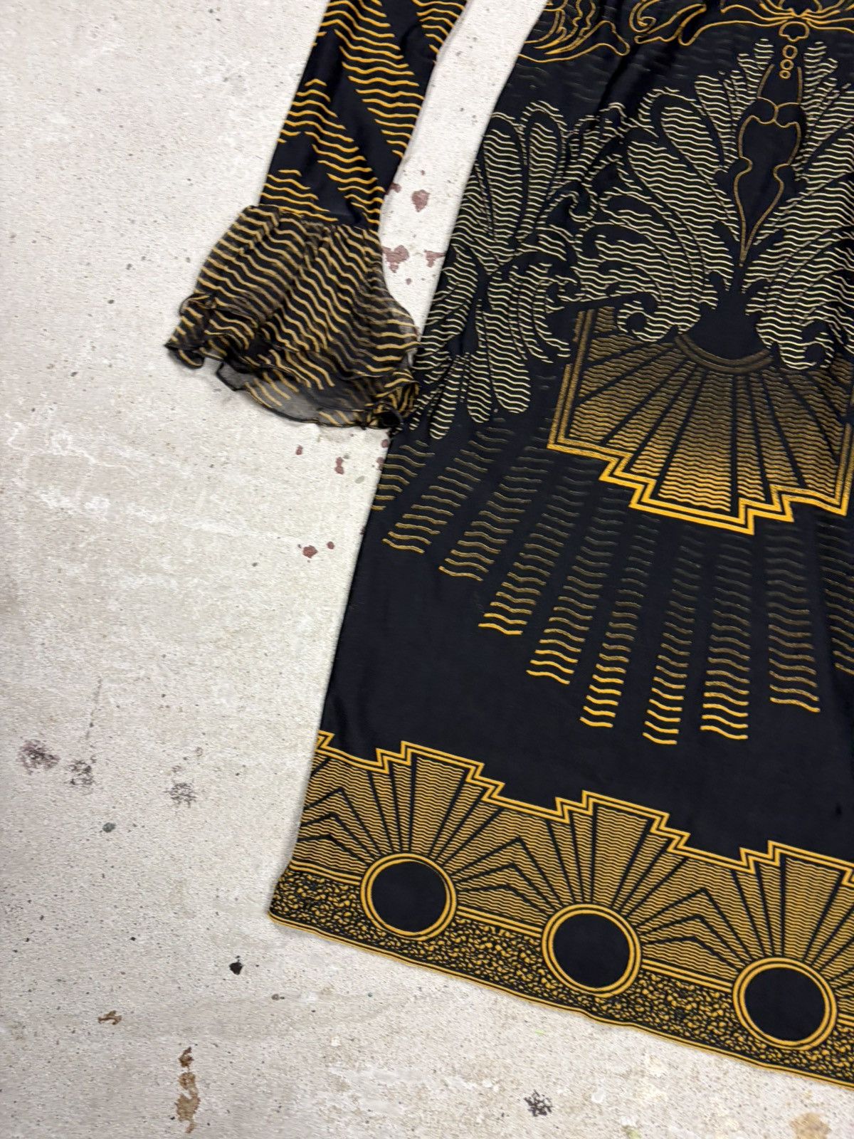 Roberto Cavalli Roberto Cavalli 2007 Gold & Black Printed Ruched Dress Size XS / US 0-2 / IT 36-38 - 3 Thumbnail