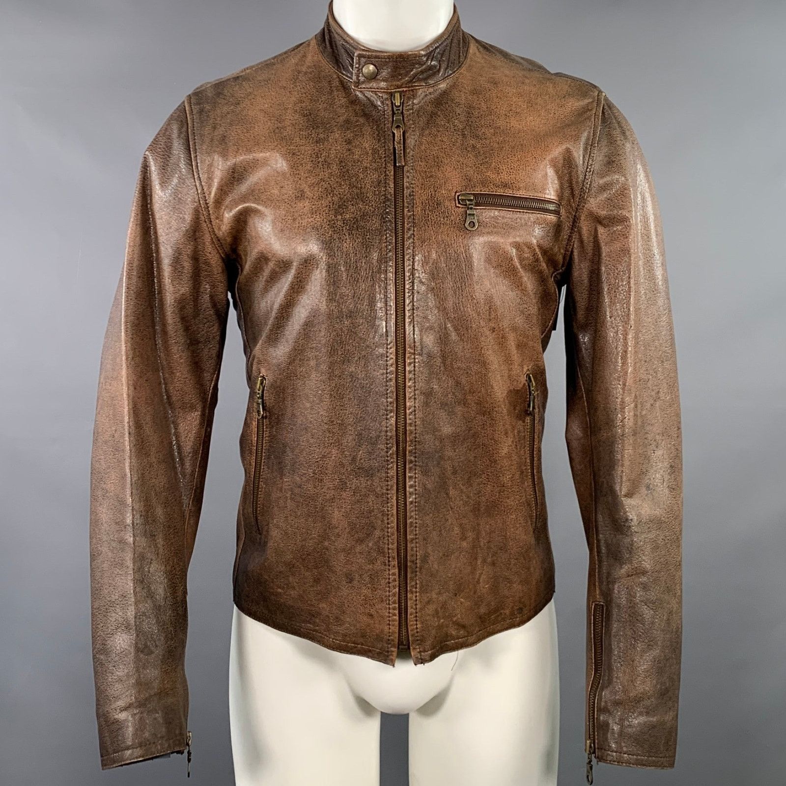 Other COMPAGNIA DELLE PELLI M Brown Leather Zip Up Racer Jacket Size US M / EU 48-50 / 2 - 1 Thumbnail