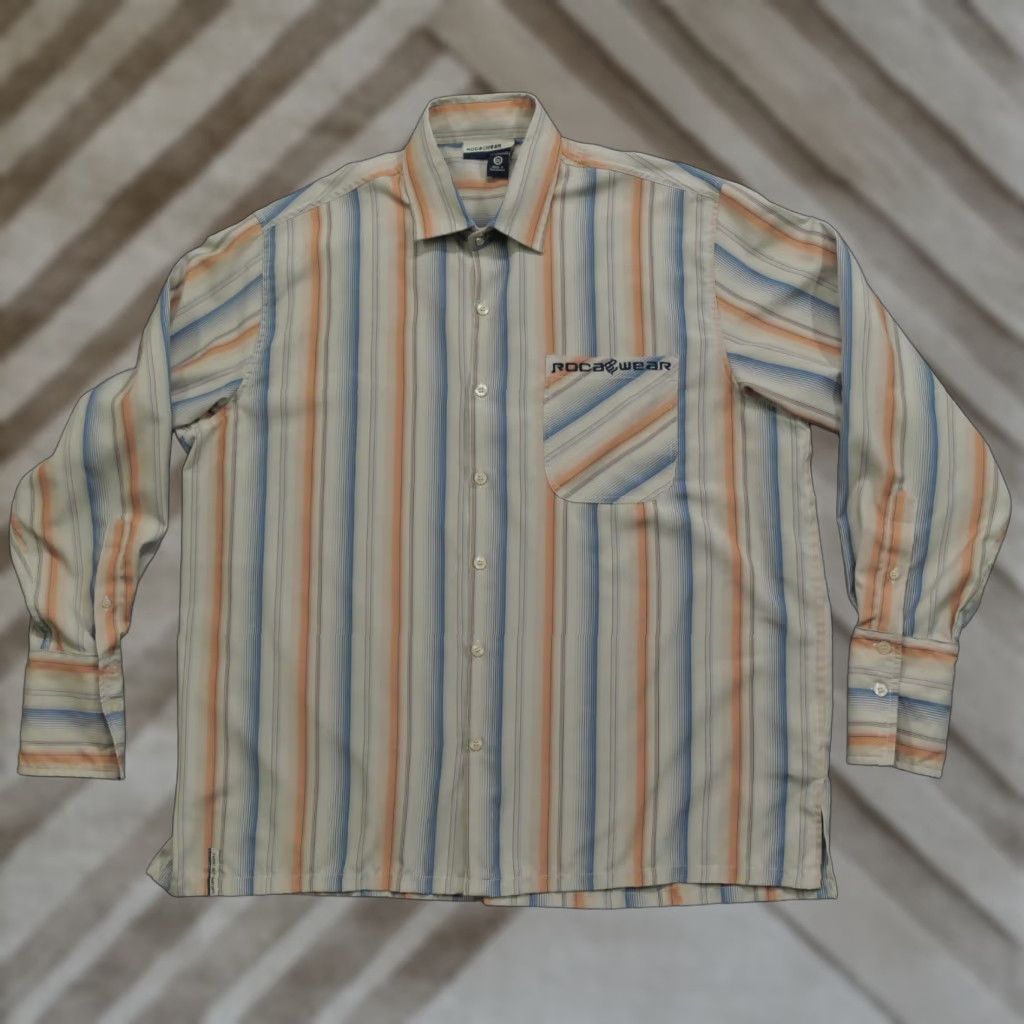 Rocawear VINTAGE Rocawear Shirt Mens 2XL Orange Blue Striped Button Up Long Sleeve Casual Classic Preppy Logo Size US XXL / EU 58 / 5 - 1 Thumbnail