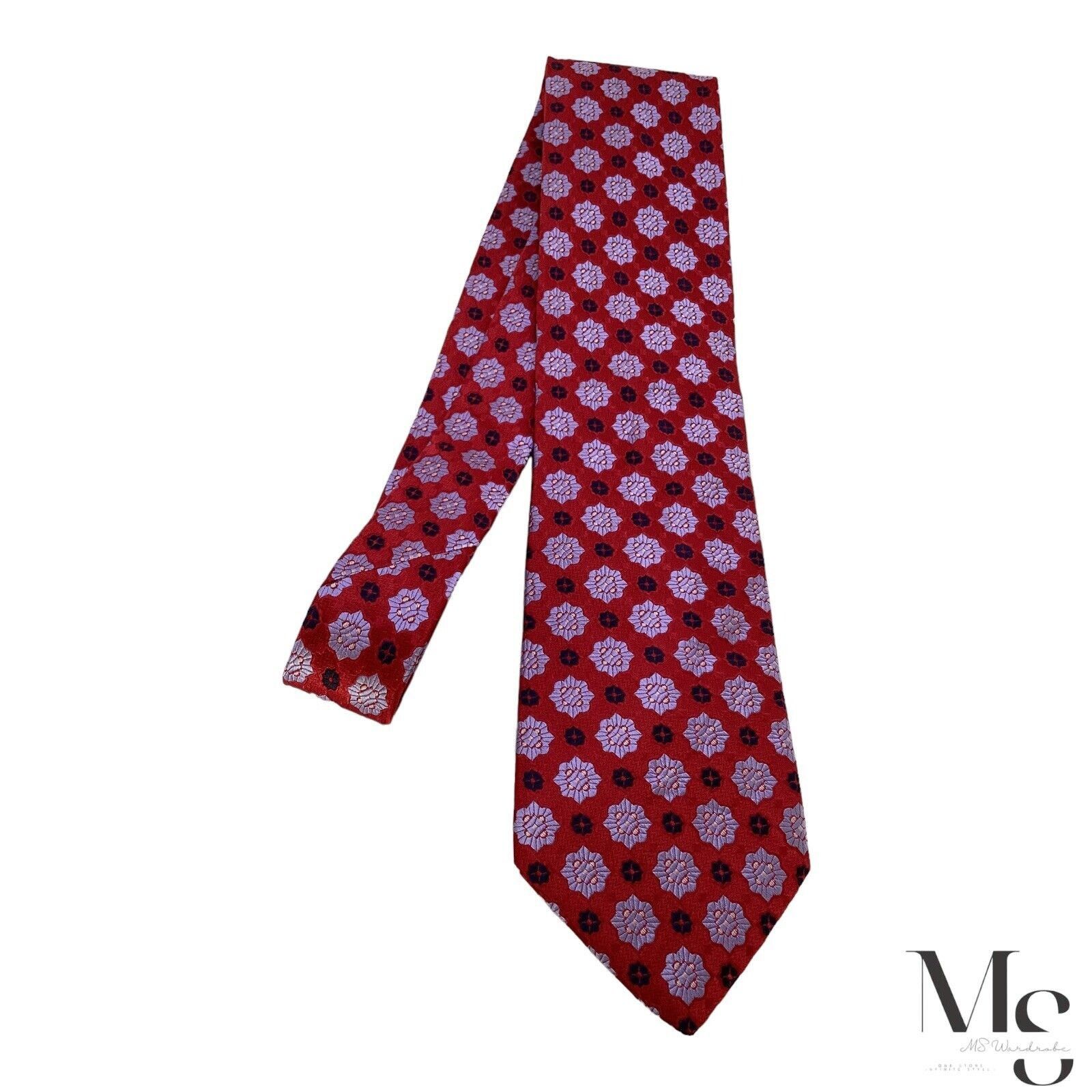 Ike Behar IKE BEHAR Red Geometric Silk Tie Hand Tailored In USA W: 3.5 Size ONE SIZE - 6 Thumbnail