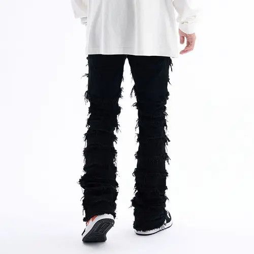 Japanese Brand Striped Tassel Frayed Straight Baggy Jeans Size US 32 / EU 48 - 2 Thumbnail