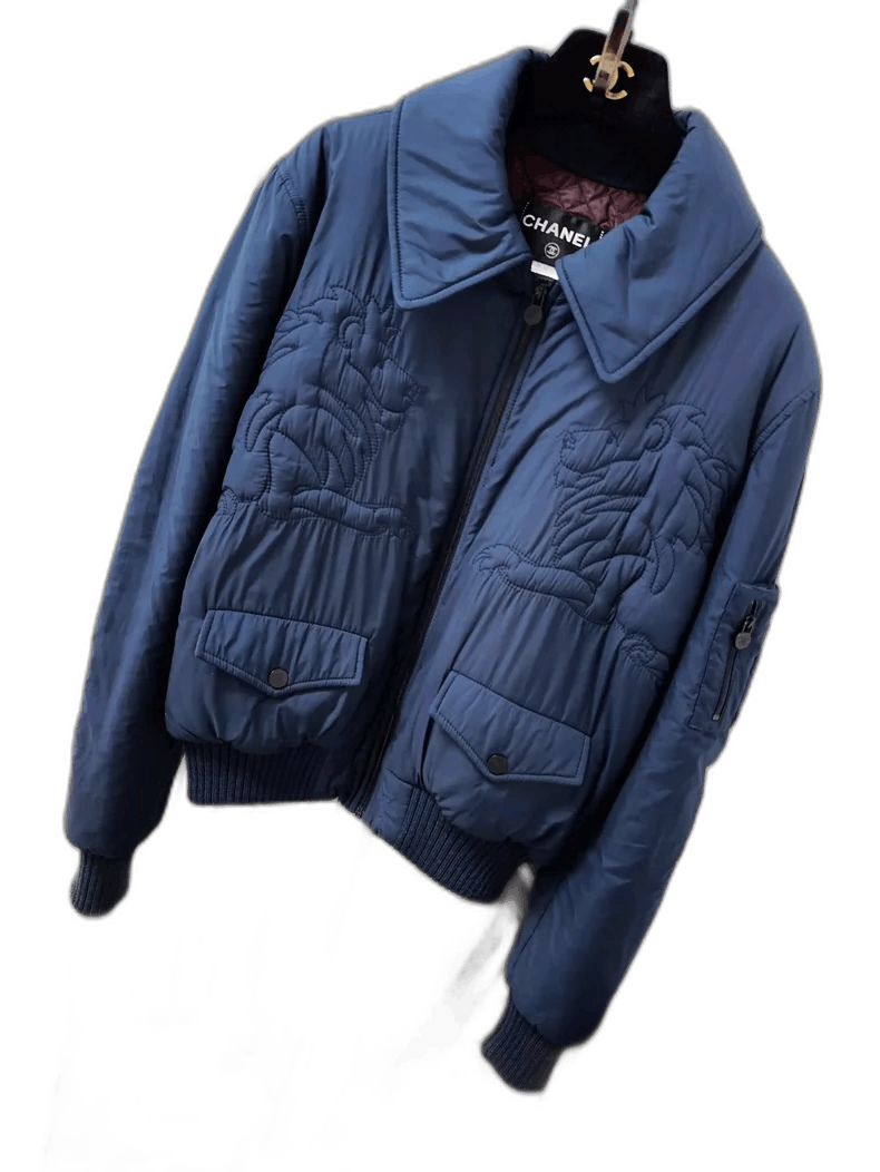 Chanel Chanel Deep Blue Lion-Embossed Cotton Jacket Size S / US 4 / IT 40 - 1 Thumbnail