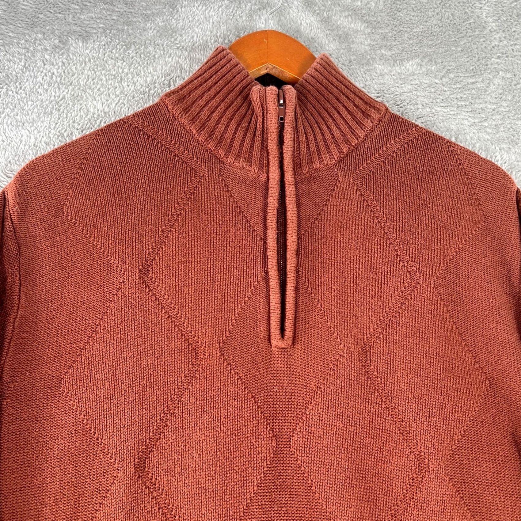 Pronto Uomo Pronto Uomo Sweater Mens Large Red 1/4 Zip Mock Neck Diamond Argyle Knit Preppy Size US L / EU 52-54 / 3 - 2 Thumbnail