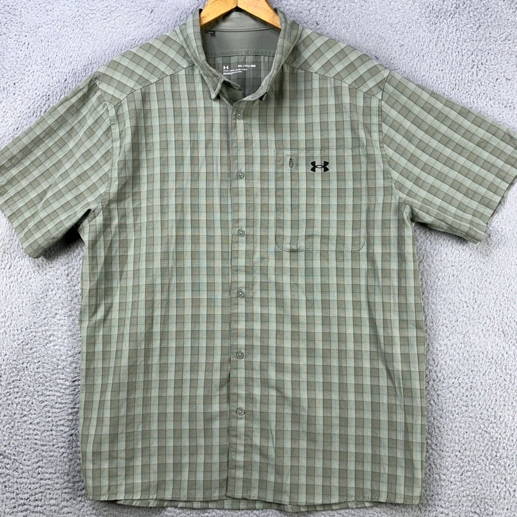 Under Armour Under Armour Shirt Men's Fishing 2XL Green Plaid Button Up Nylon Blend Breathable Pockets Outdoor 90s Size US XXL / EU 58 / 5 - 3 Thumbnail