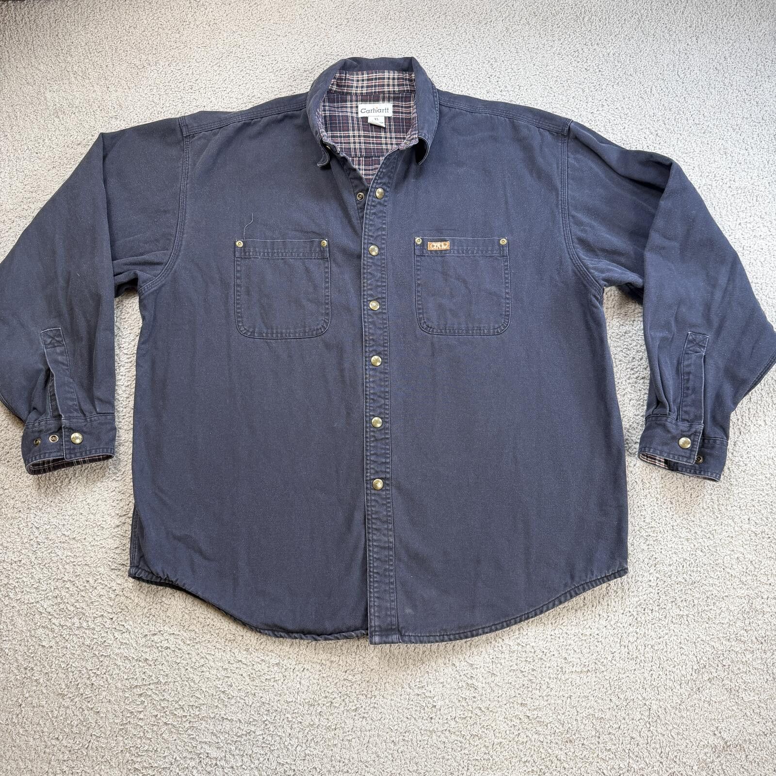 Carhartt Carhartt Lined Work Shirt Jacket XL Blue Canvas Snap Button Size US XL / EU 56 / 4 - 1 Thumbnail