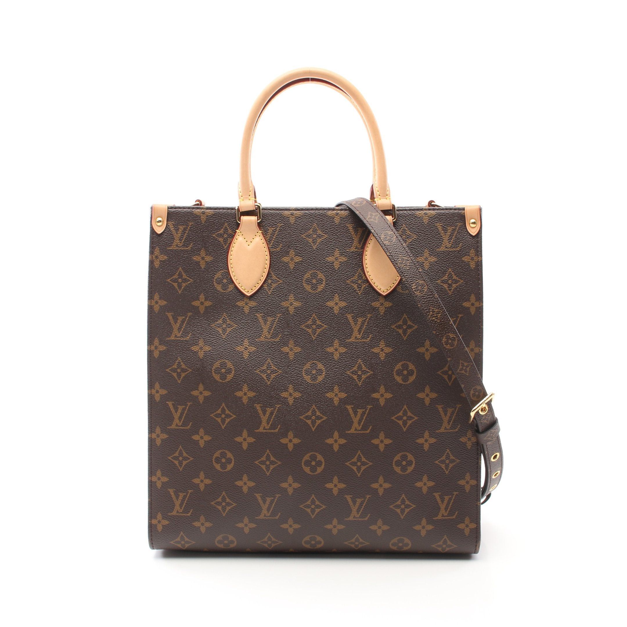 Louis Vuitton Sac Plat Pm Monogram Handbag Tote Bag Leather Brown