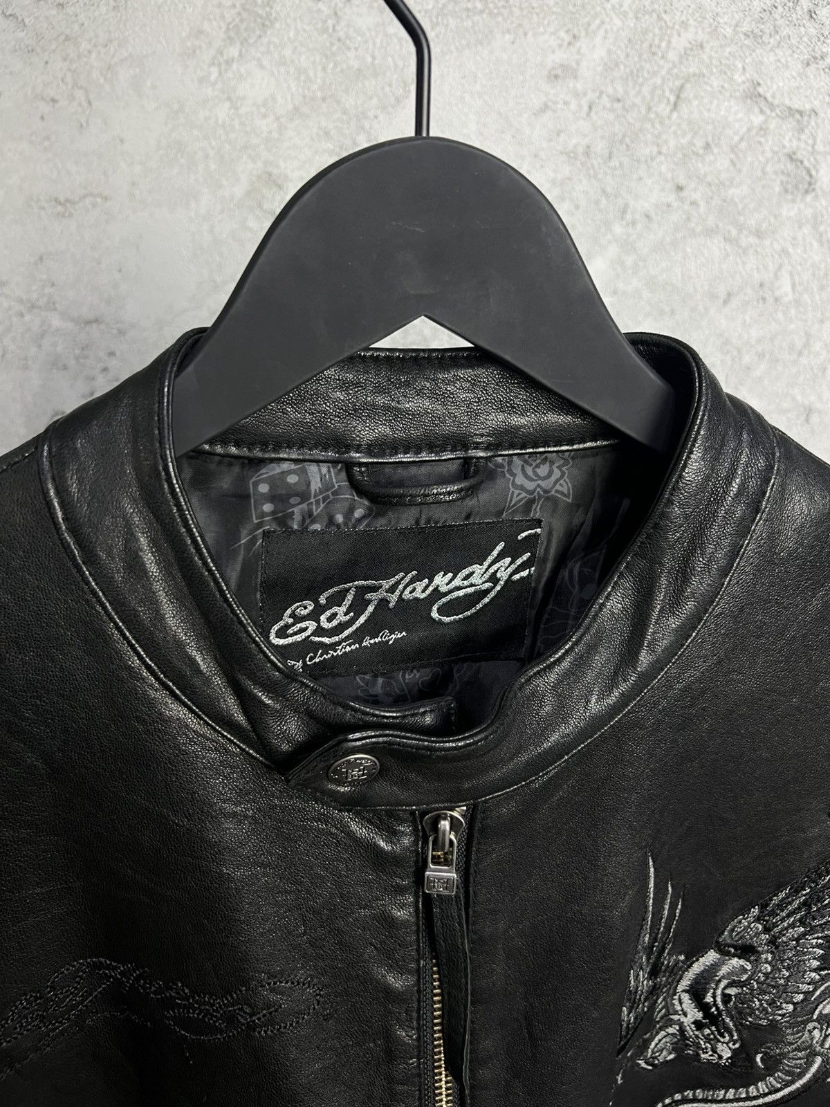 Ed Hardy Rare Vintage Ed Hardy Embroidered Leather Jacket XL Size US XL / EU 56 / 4 - 2 Thumbnail
