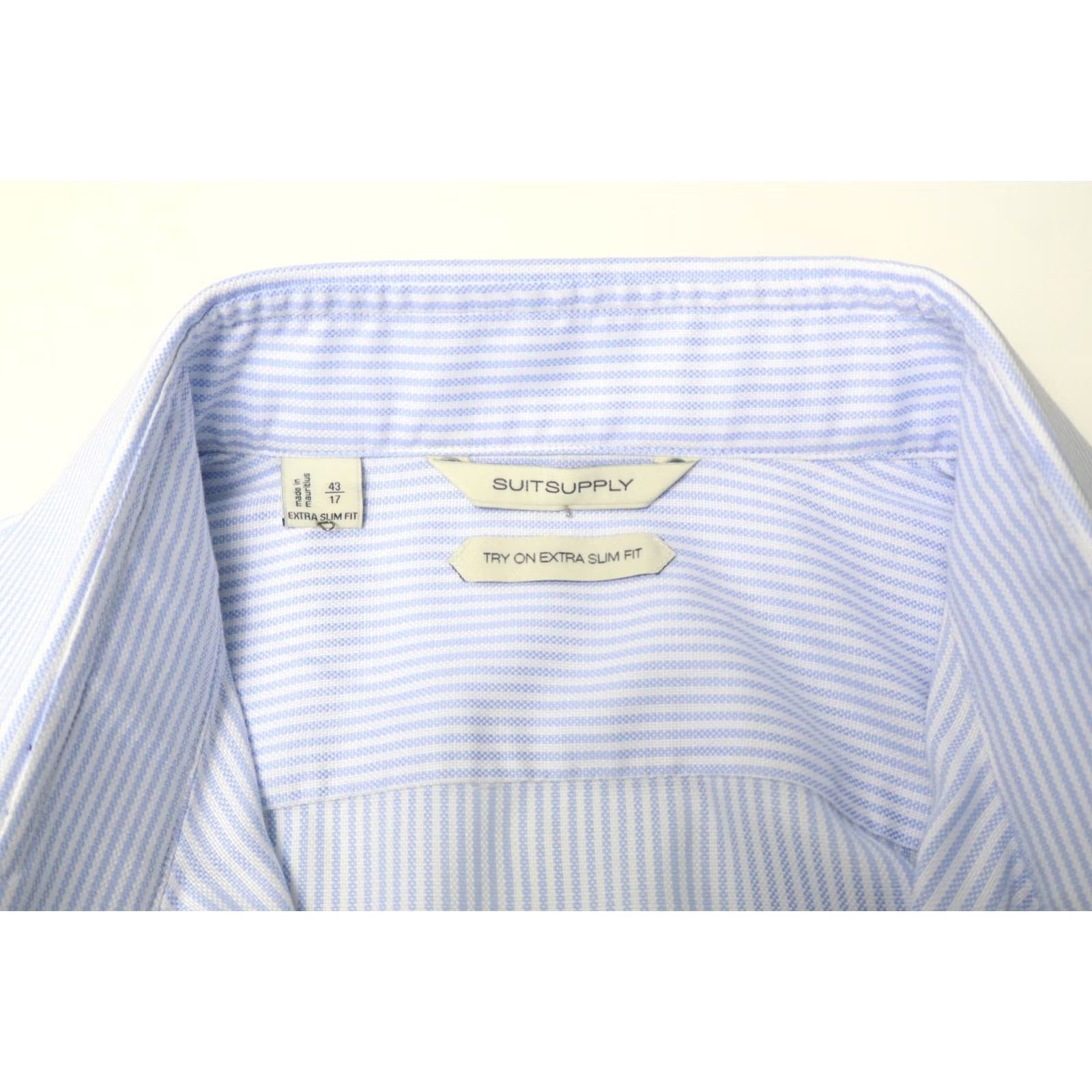 Suitsupply SUITSUPPLY Formal Shirt Men's Extra Slim Fit Blue Pinstripe Dress 43/17 Size 46R - 7 Thumbnail