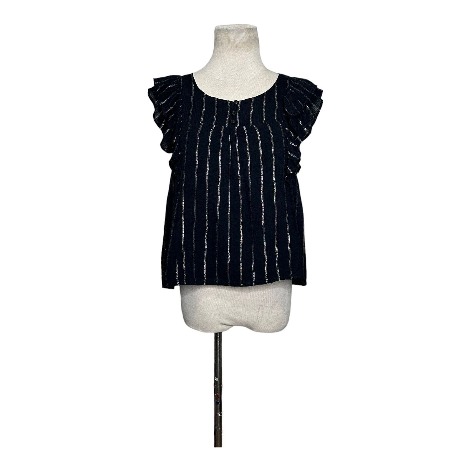 BB Dakota BB Dakota black silver stripes ruffled blouse size Small Size S / US 4 / IT 40 - 9 Thumbnail