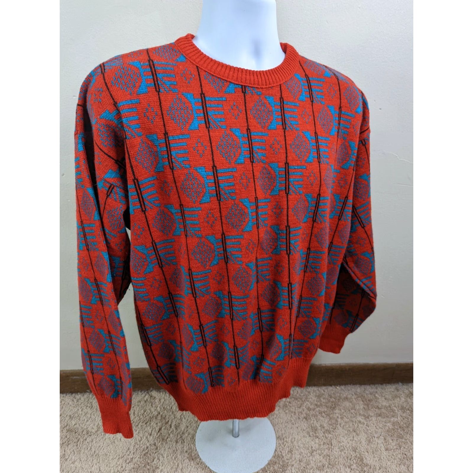 Vintage VINTAGE Aspen Ski Crewneck Sweater Geometric Cosby Biggy Men's Size Large Red 90s Ski USA Crew Neck Long Sleeve Pullover Knit Acrylic Machine Washable Size US L / EU 52-54 / 3 - 4 Thumbnail