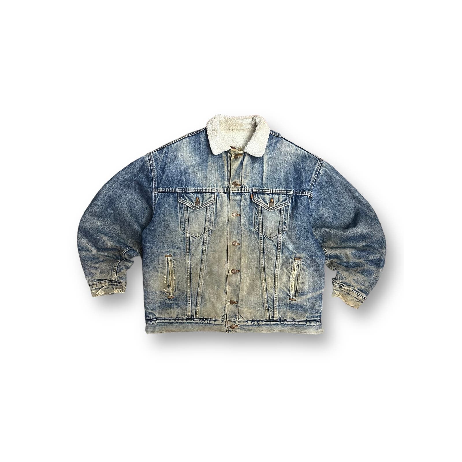 image of Levis x Vintage Levi's Orange Tab Sherpa Denim Jacket in Blue, Men's (Size XL)