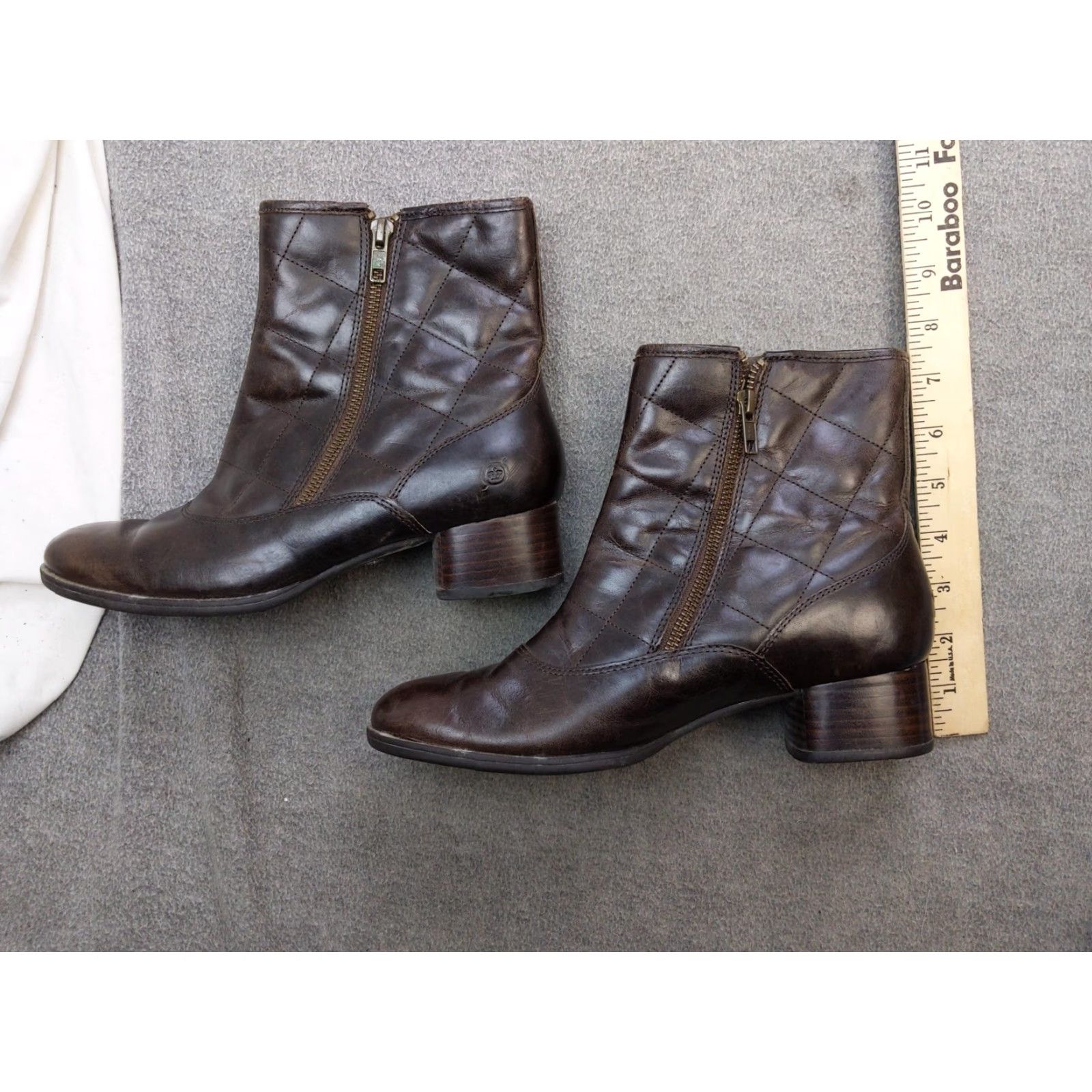 Born Born Boots Womens Size 9 Brown Leather Quilted Ankle Zip Block Heel Booties Size US 9 / IT 39 - 2 Thumbnail