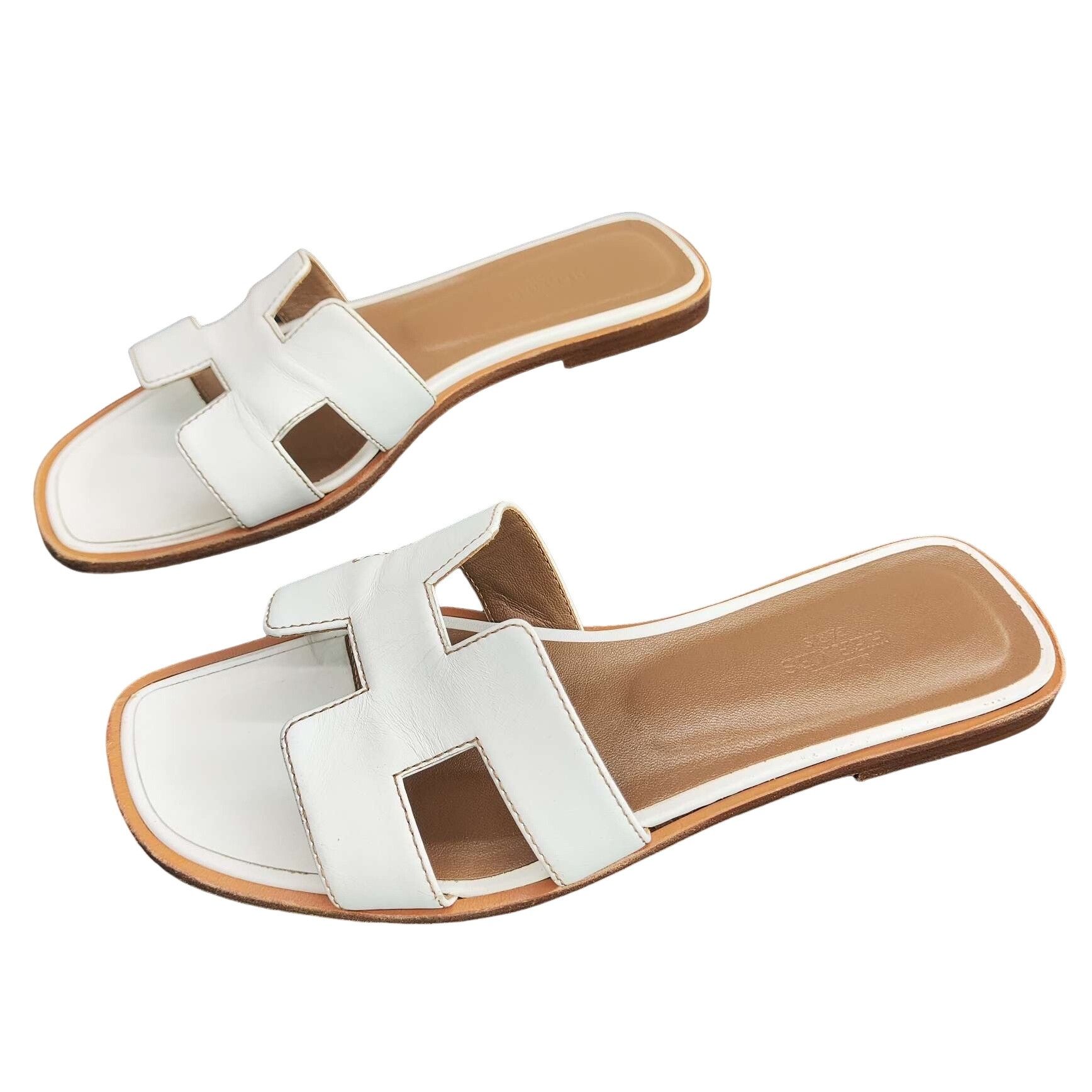 Hermes Hermès Oran Sandals White Size 37.5 Size US 7.5 / IT 37.5 - 1 Thumbnail