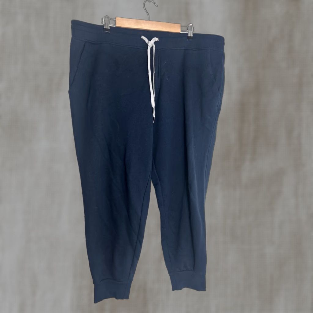 Vintage True Classic Fleece Joggers Mens 2XL Navy Blue Cotton Polyester Spandex Tapered Pockets Drawstring Elastic Waist M Size US 39 - 1 Thumbnail