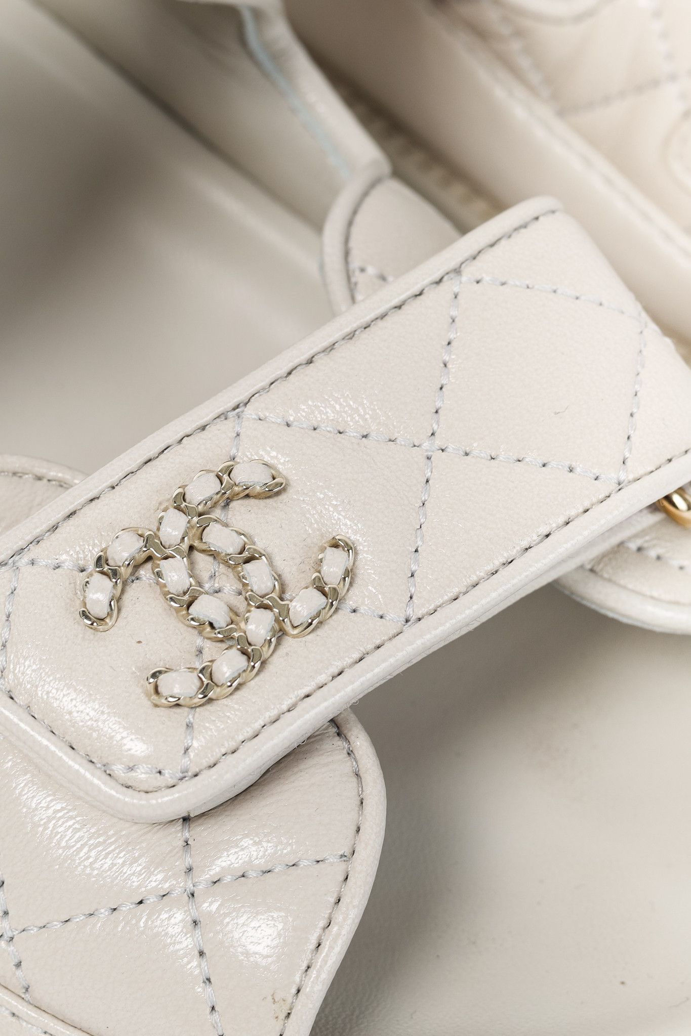 Chanel Chanel Lambskin Quilted CC Chain Velcro Dad Sandals Size US 7 / IT 37 - 9 Thumbnail