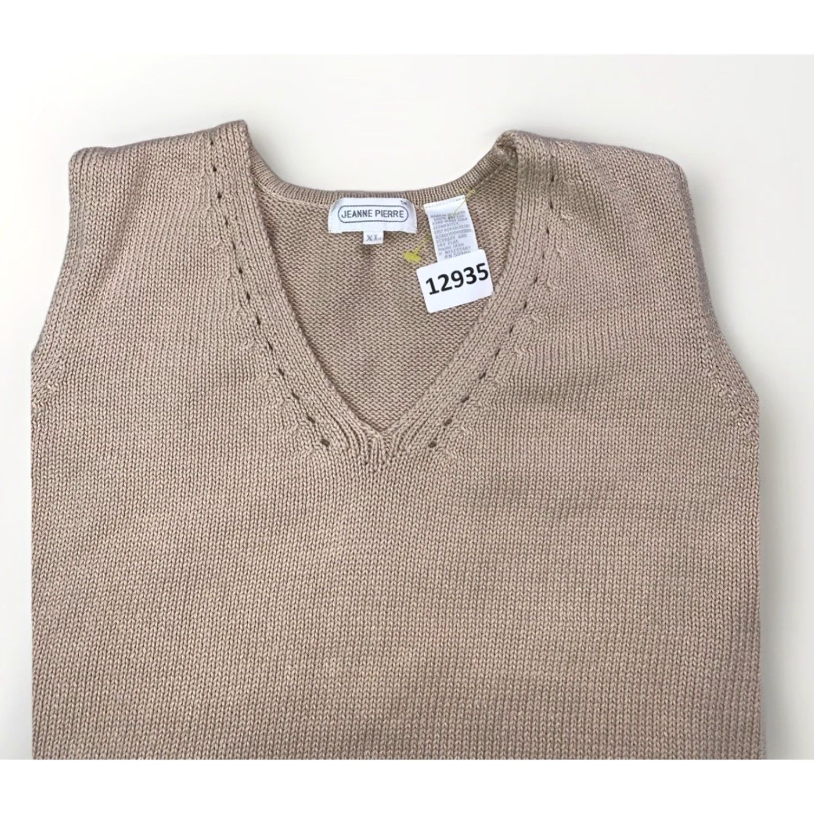 Vintage VINTAGE 90s Jeanne Pierre Vest Knit V-Neck Sleeveless Womens XL Beige 100% Cotton Shirt? Size XL / US 12-14 / IT 48-50 - 3 Thumbnail