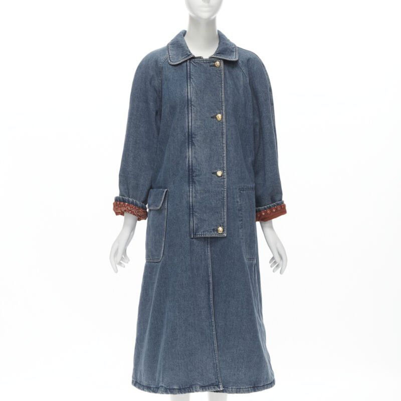 Moschino vintage MOSCHINO JEANS 1988 blue denim red paisley lined padded coat IT42 Size M / US 6-8 / IT 42-44 - 1 Thumbnail