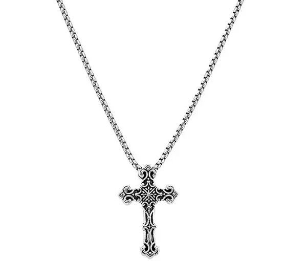 Jewelry Silver Ornate Cross Pendant Necklace, Men's Chain Necklace Size ONE SIZE - 3 Thumbnail