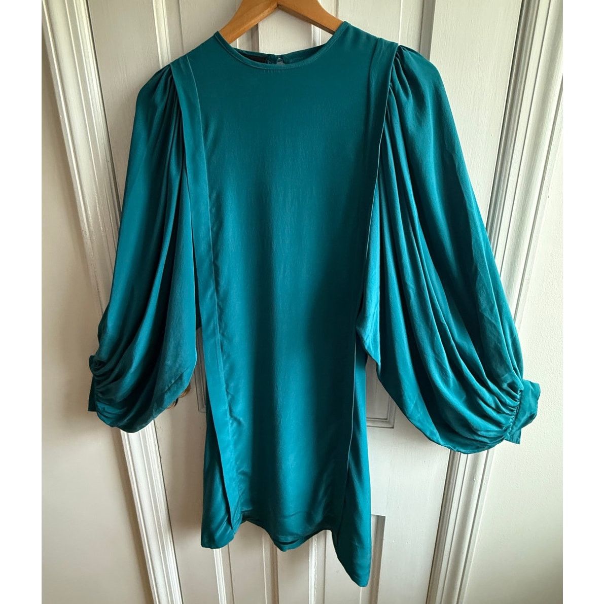 Other Linus Emerald Green 100% Silk Mini Dress - Balloon Sleeve Size S / US 4 / IT 40 - 4 Thumbnail