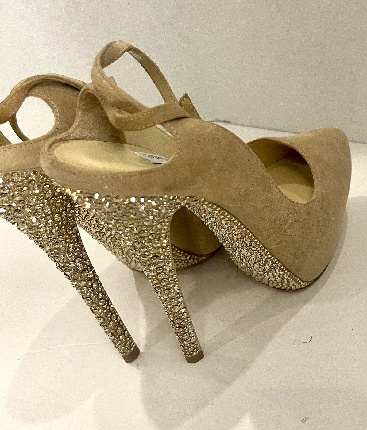 Jimmy Choo Jimmy Choo Nude Suede “Tame” Rhinestoned Platform Size US 9 / IT 39 - 3 Thumbnail