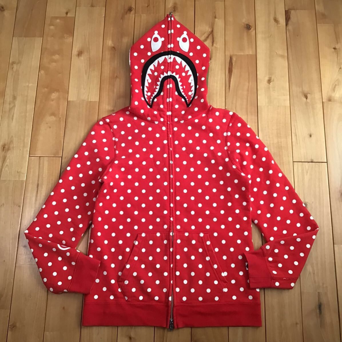 image of Bape Dot Shark Full Zip Hoodie Red Ladies A Bathing Ape, Women's (Size XS)