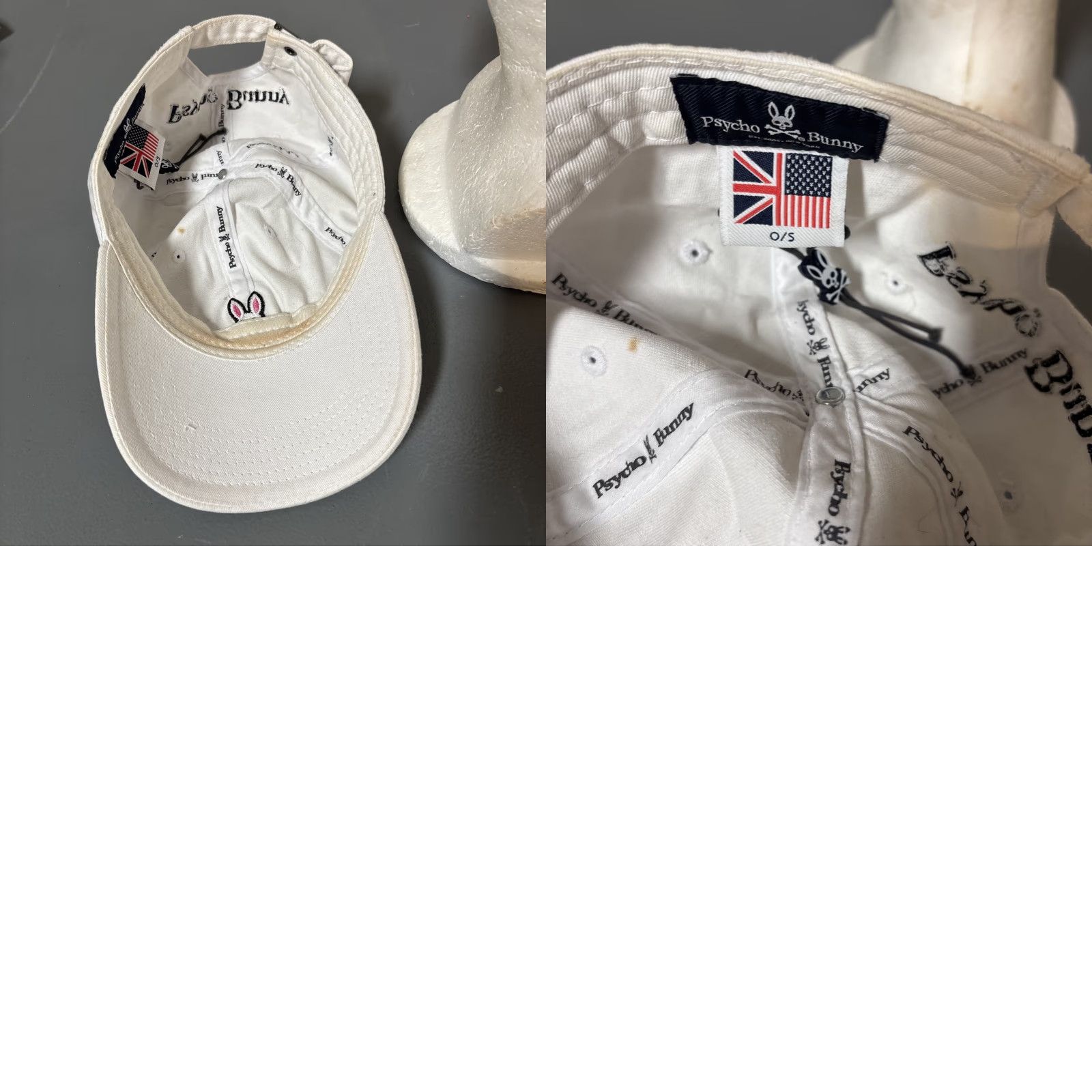 Psycho Bunny Psycho Bunny Mens Baseball Cap OS White Embroidered Silver Big Bunny Adjustable Cap OS Size ONE SIZE - 8 Thumbnail