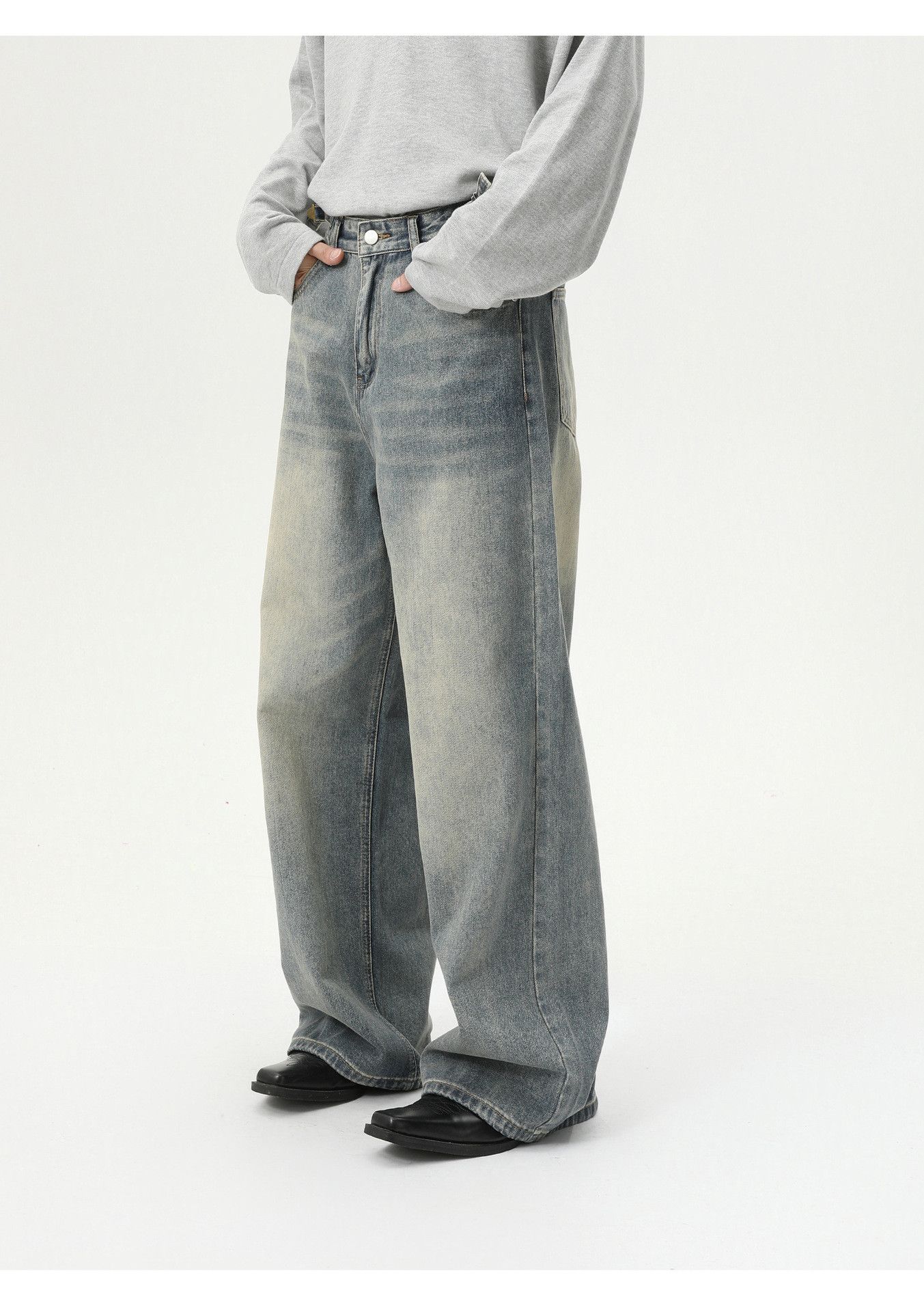 Vintage Men's wide-leg distressed loose straight washed jeans Size US 32 / EU 48 - 5 Thumbnail