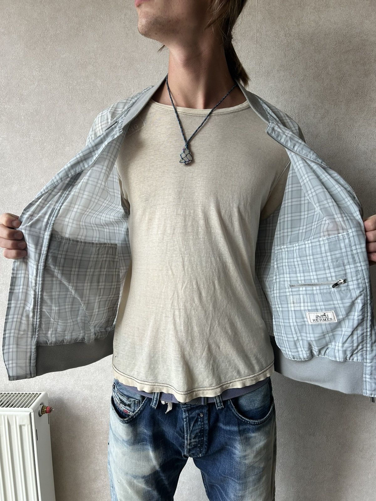 Hermes Vintage Hermès Check Pattern Bomber Jacket Plaid Lightweight Size US L / EU 52-54 / 3 - 8 Thumbnail