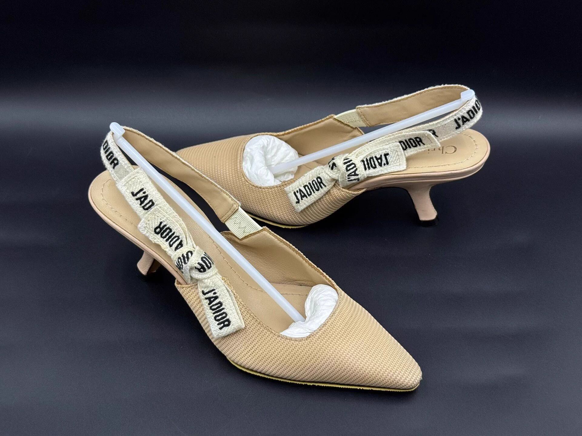 Dior DIOR J'Adior Fabric Slip-on Kitten Heel Nude 6.5cm Size US 4 / IT 34 - 7 Thumbnail