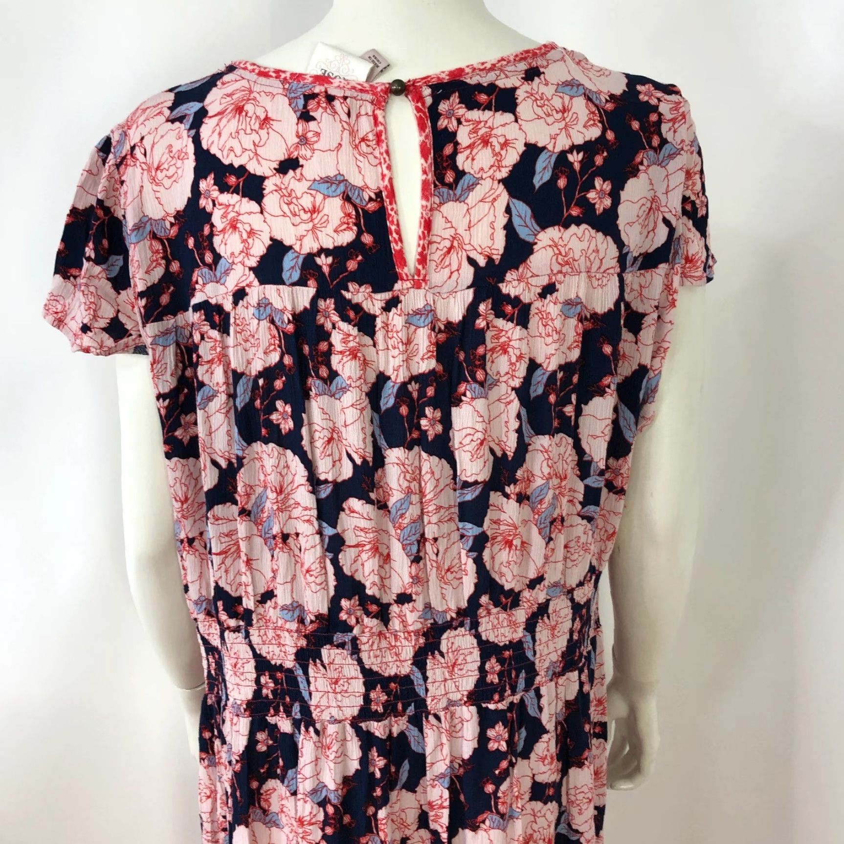 Vintage Knox Rose XL Maxi Dress Floral All Over Print Blue MINT - 100% Rayon, Bohemian, Short Sleeve, Round Neck, Pullover, Regular Size, Womens Fit Size XL / US 12-14 / IT 48-50 - 7 Thumbnail