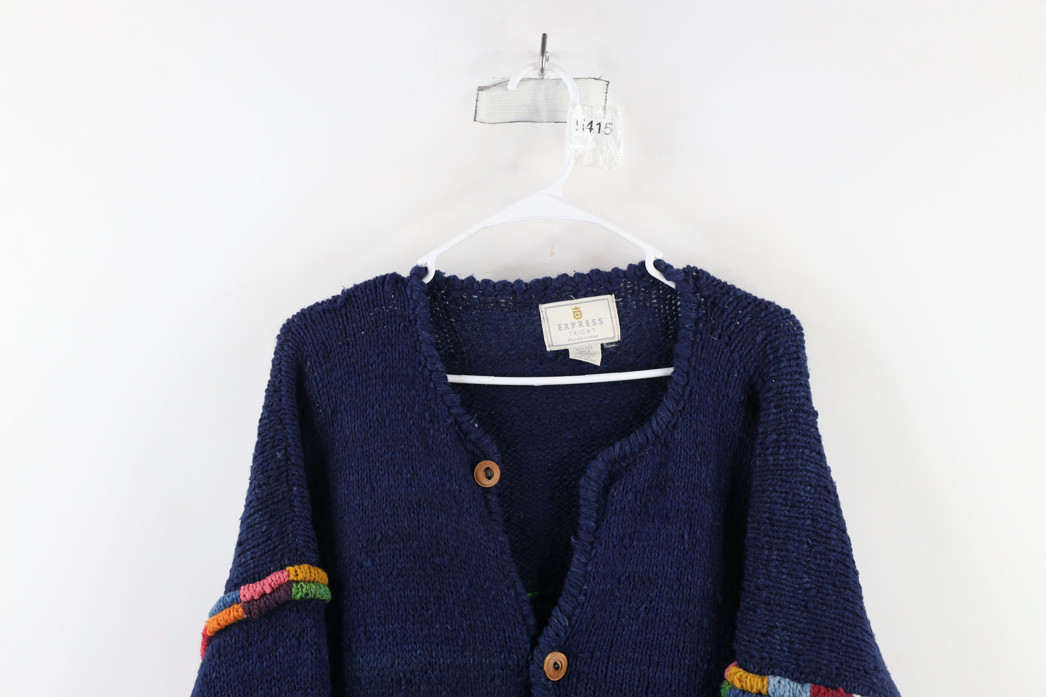 Vintage Vintage 90s Streetwear Hand Knit Rainbow Cardigan Sweater Size ONE SIZE - 2 Thumbnail