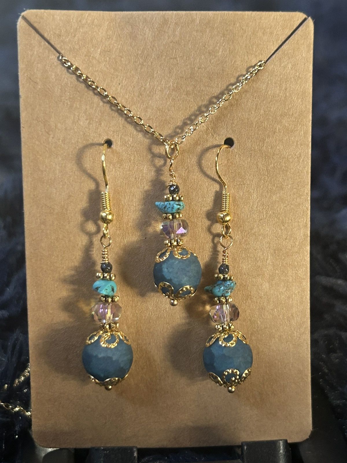 Handmade Handcrafted blue crackle glass crystal turquoise set Size ONE SIZE - 2 Thumbnail