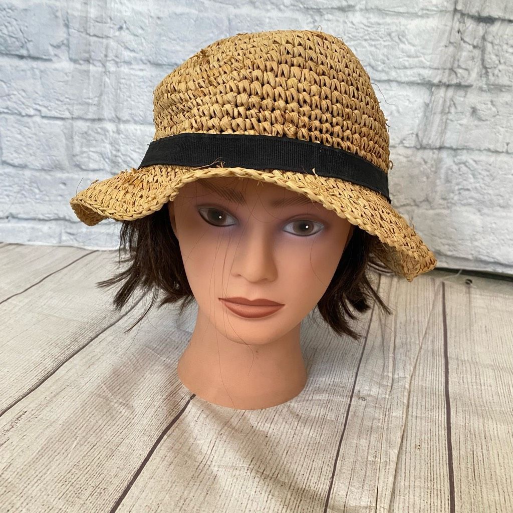 Old Navy Old navy women Med/Large straw hat with brim tan with black Size ONE SIZE - 1 Thumbnail
