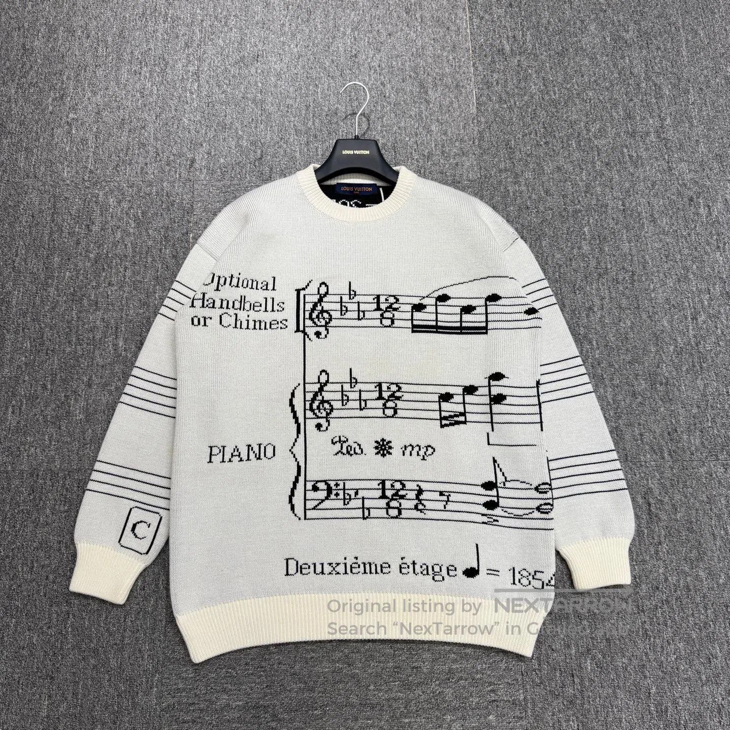 White Music Notes Knit Sweater XS.