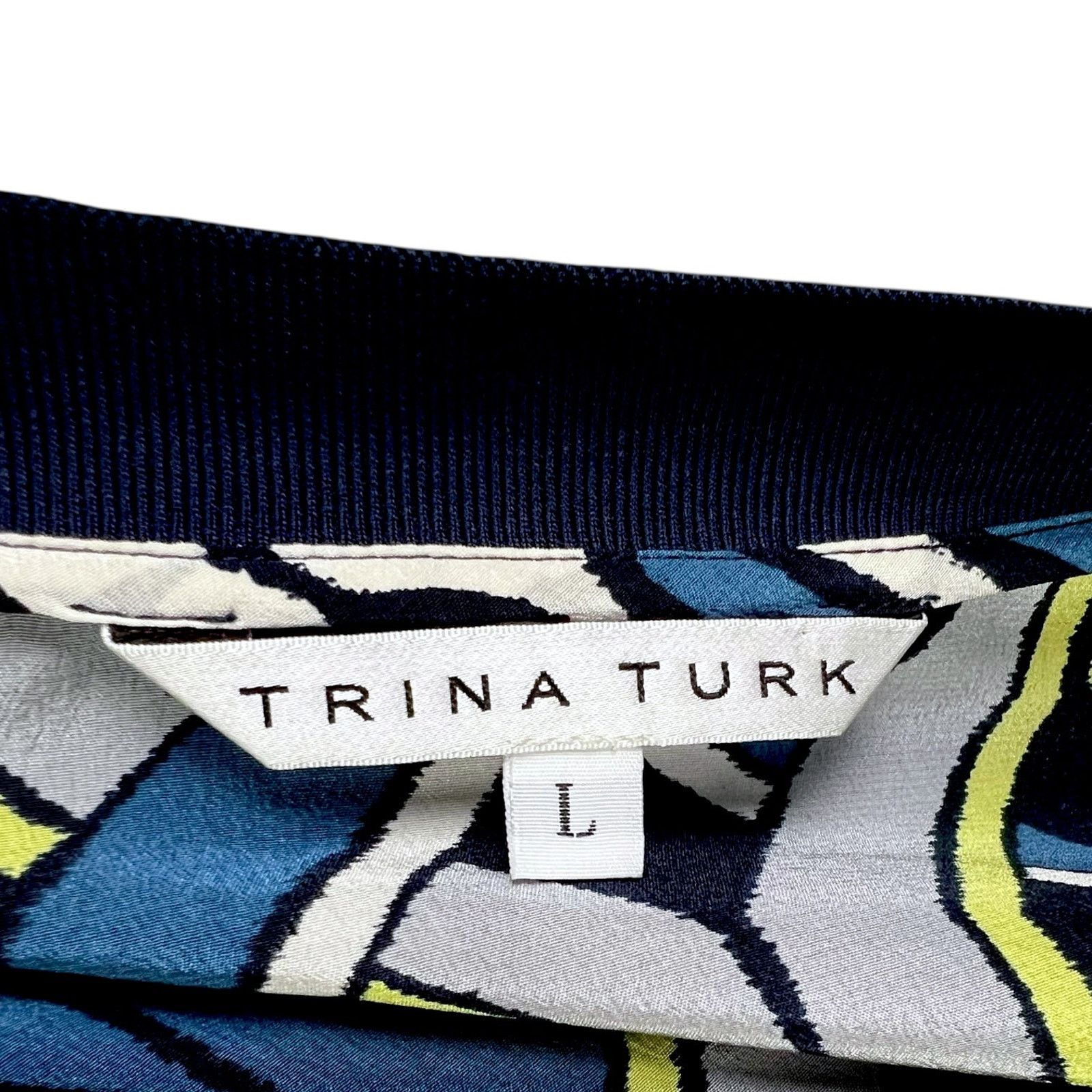 Trina Turk Trina Turk Geometry Pattern Blue Silk Blouse- L -$248 Retail Size L / US 10 / IT 46 - 3 Thumbnail