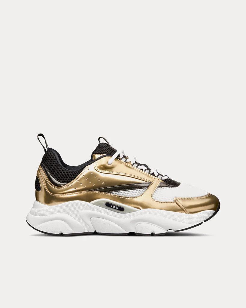 image of Dior O1W1Db11223 B22 Sneakers In White & Black & Gold in White/Black/Gold, Men's (Size 9)