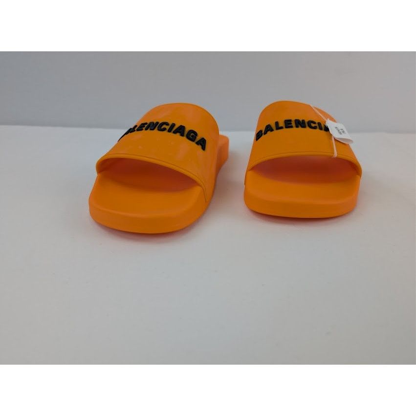 Balenciaga o1rshd1 Q:2 / Rubber Logo Pool Slide Sandals Orange / Black Size US 12 / EU 45 - 7 Thumbnail