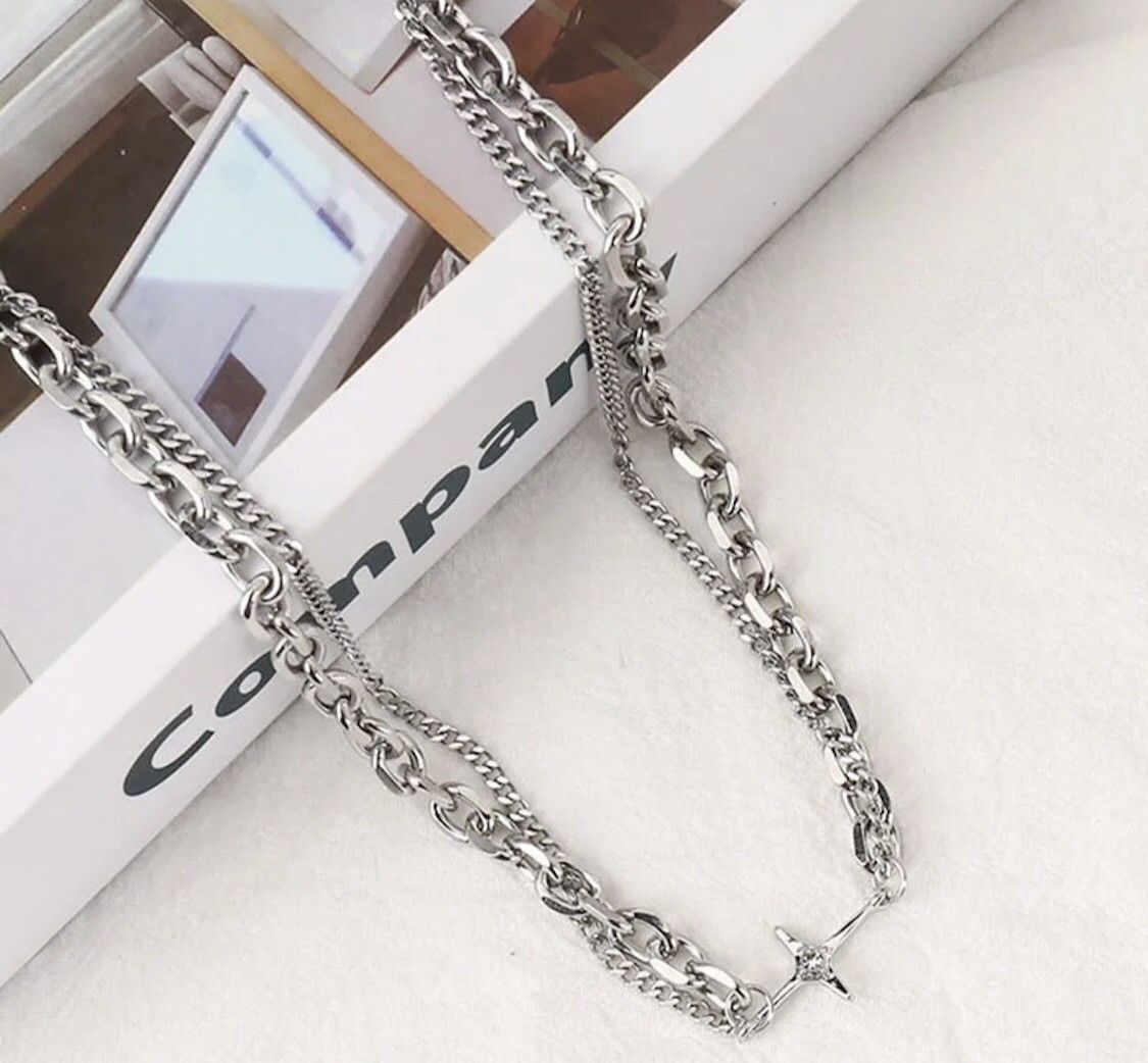 Jewelry Punk Double Layer Cross Chain Necklace Size ONE SIZE - 3 Thumbnail