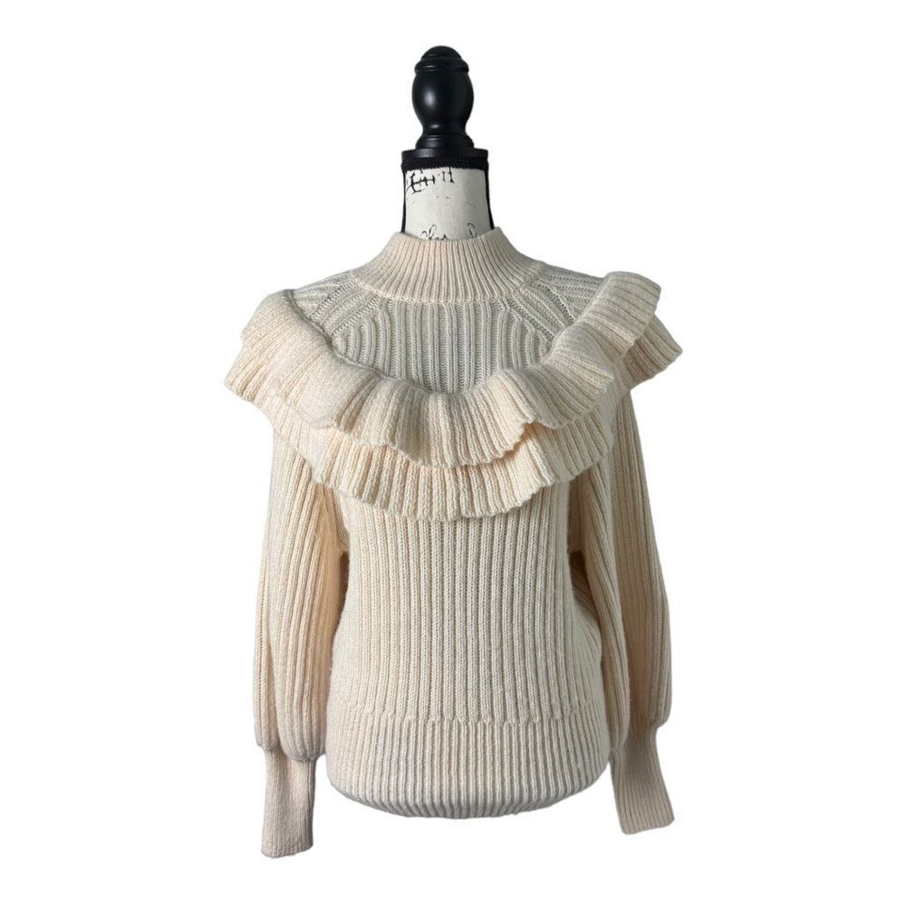 H&M H&M SZ XS Cream Flounced Ruffle Sweater Size XS / US 0-2 / IT 36-38 - 2 Thumbnail