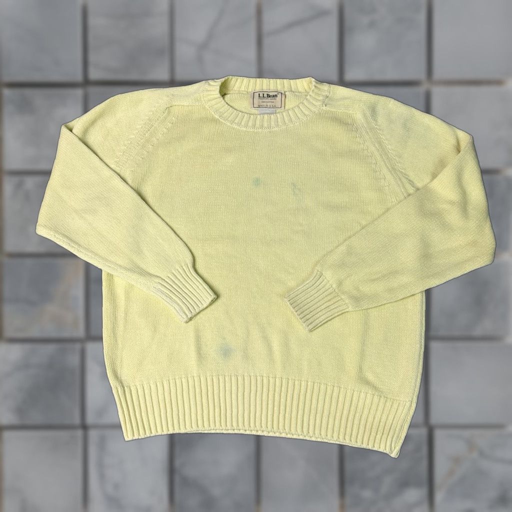 Vintage VINTAGE L.L. Bean Sweater Womens Large Yellow Pullover Tight Knit Cotton Fisherman Crew Neck Cable Knit 80s 90s Womens Size L / US 10 / IT 46 - 1 Thumbnail