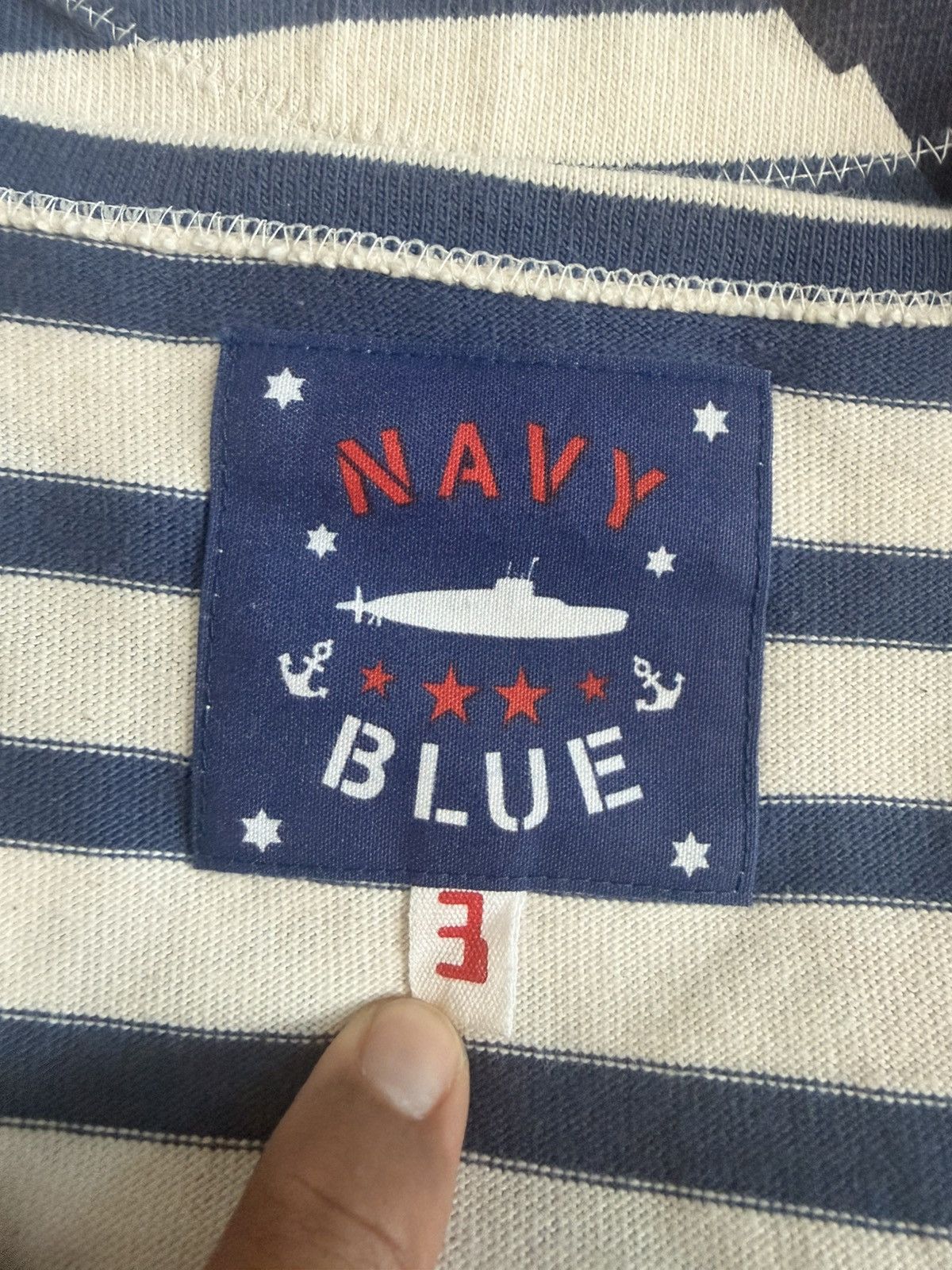 Blue Blue Japan NAVY BLUE STRIPE T-SHIRT SUBMARINE OVER PRINT BY BLUE-BLUE Size US L / EU 52-54 / 3 - 6 Thumbnail