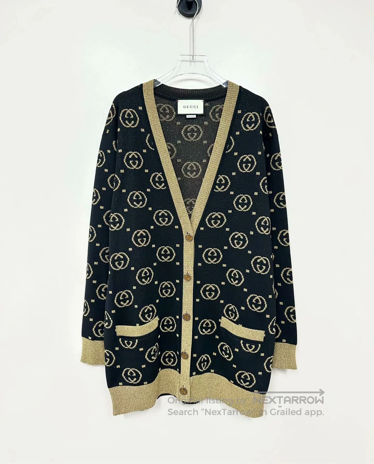Gucci Guicci Black Gold Double G Logo Knit Cardigan Jacket| Size US XS / EU 42 / 0 - 1 Thumbnail