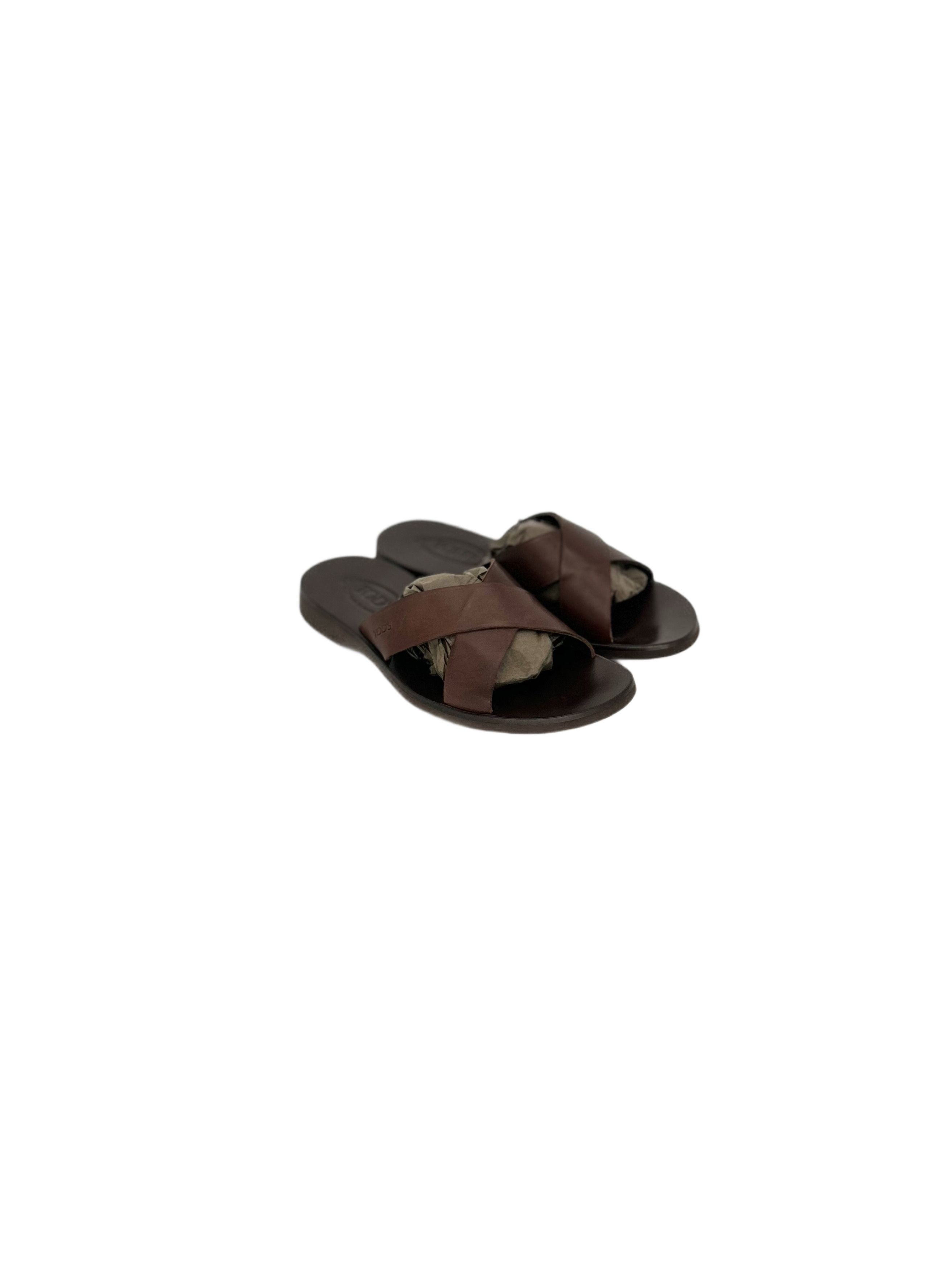 Tod's TODS Brown Leather Classic X-over Sandals Size US 6 / EU 39 - 1 Thumbnail