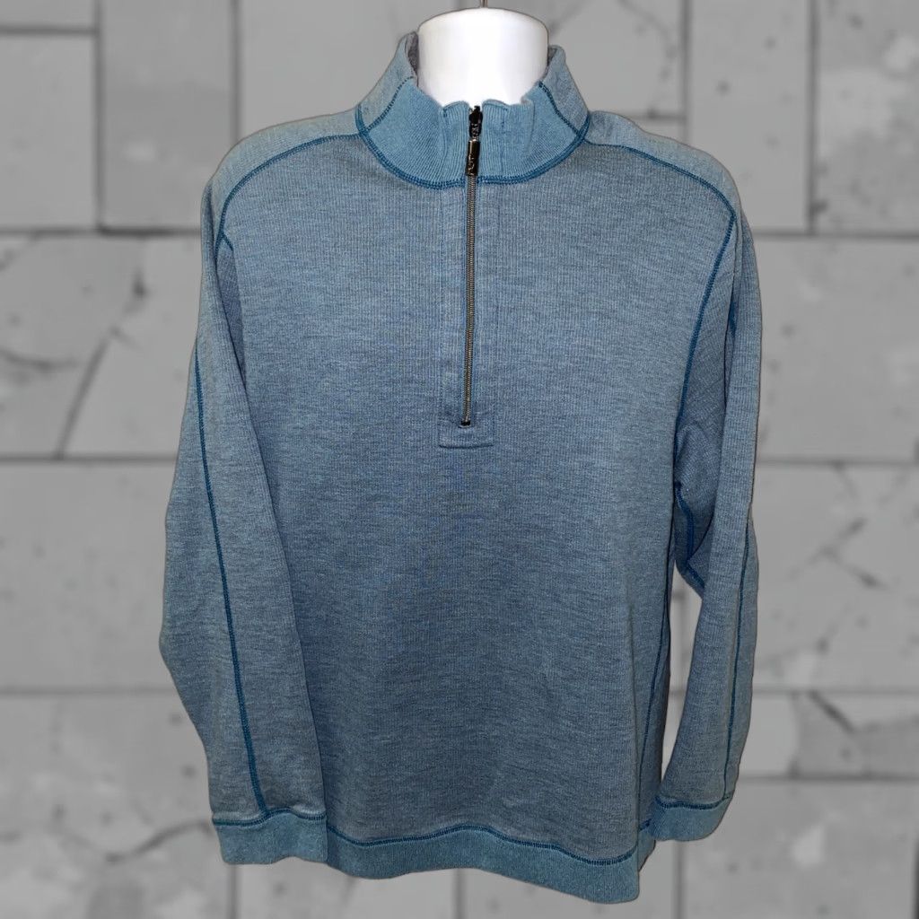 Tommy Bahama Tommy Bahama Mens Blue 1/2 Zip Pullover Reversible Sweater Jacket L Pullover Mens Blue 24 In Armpit Cotton/Tencel Size US L / EU 52-54 / 3 - 1 Thumbnail