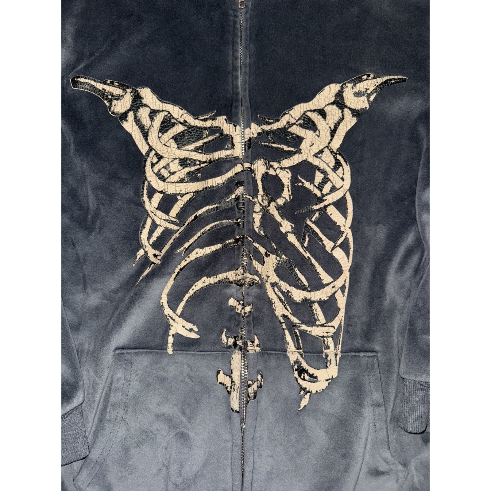 Vintage Velour Full Zip Skeleton Hoodie M Gothic Y2K Grunge 19x25 Size US M / EU 48-50 / 2 - 2 Thumbnail