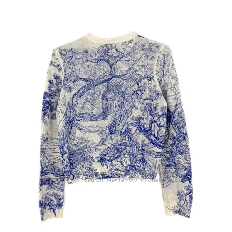 Dior Dior Blue White Embroidered Cashmere Sweater. Size US S / EU 44-46 / 1 - 2 Thumbnail