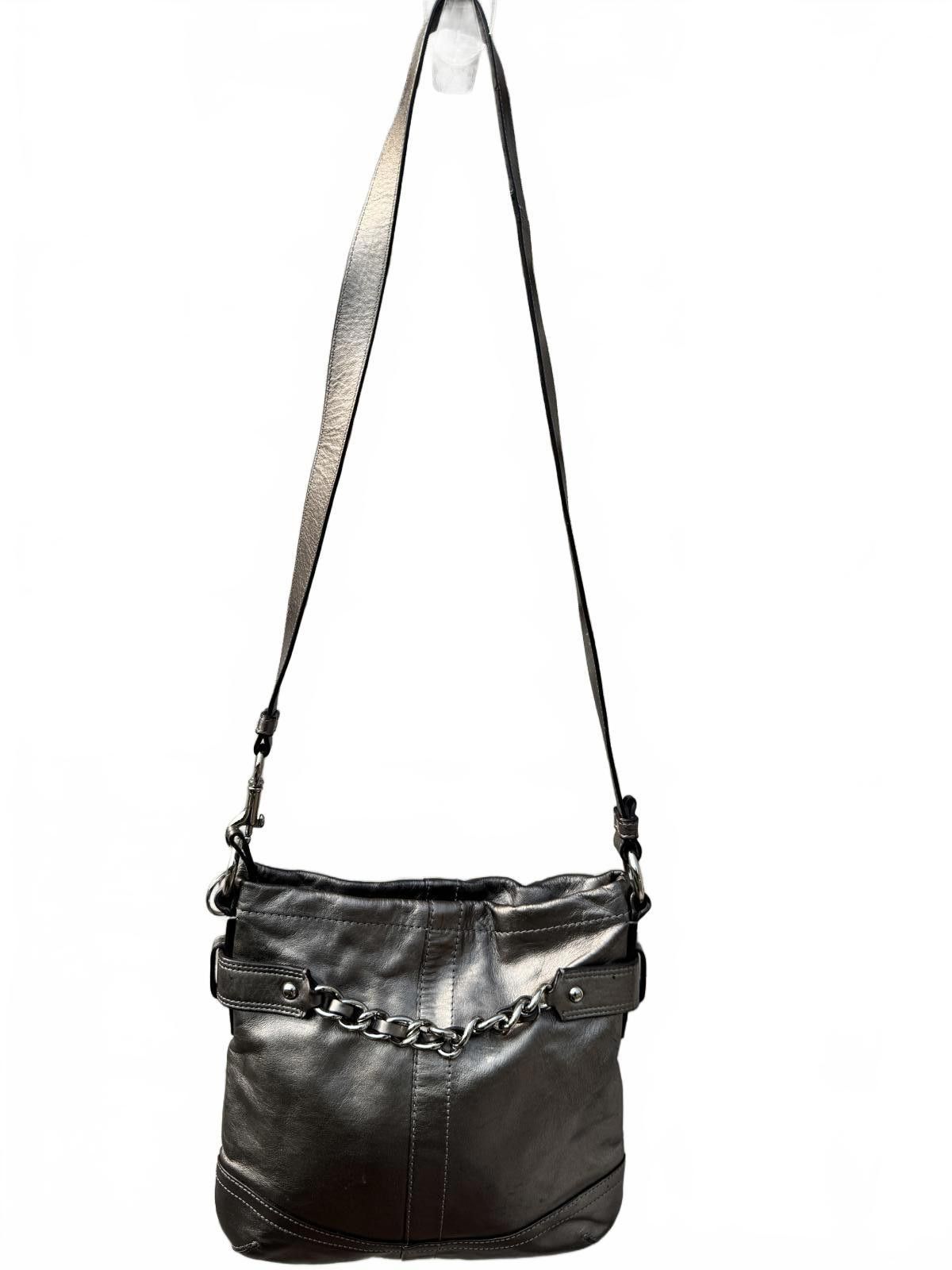 Coach Women's Metallic Silver Crossbody Coach Bag w/ Chain Detail Size ONE SIZE - 2 Thumbnail