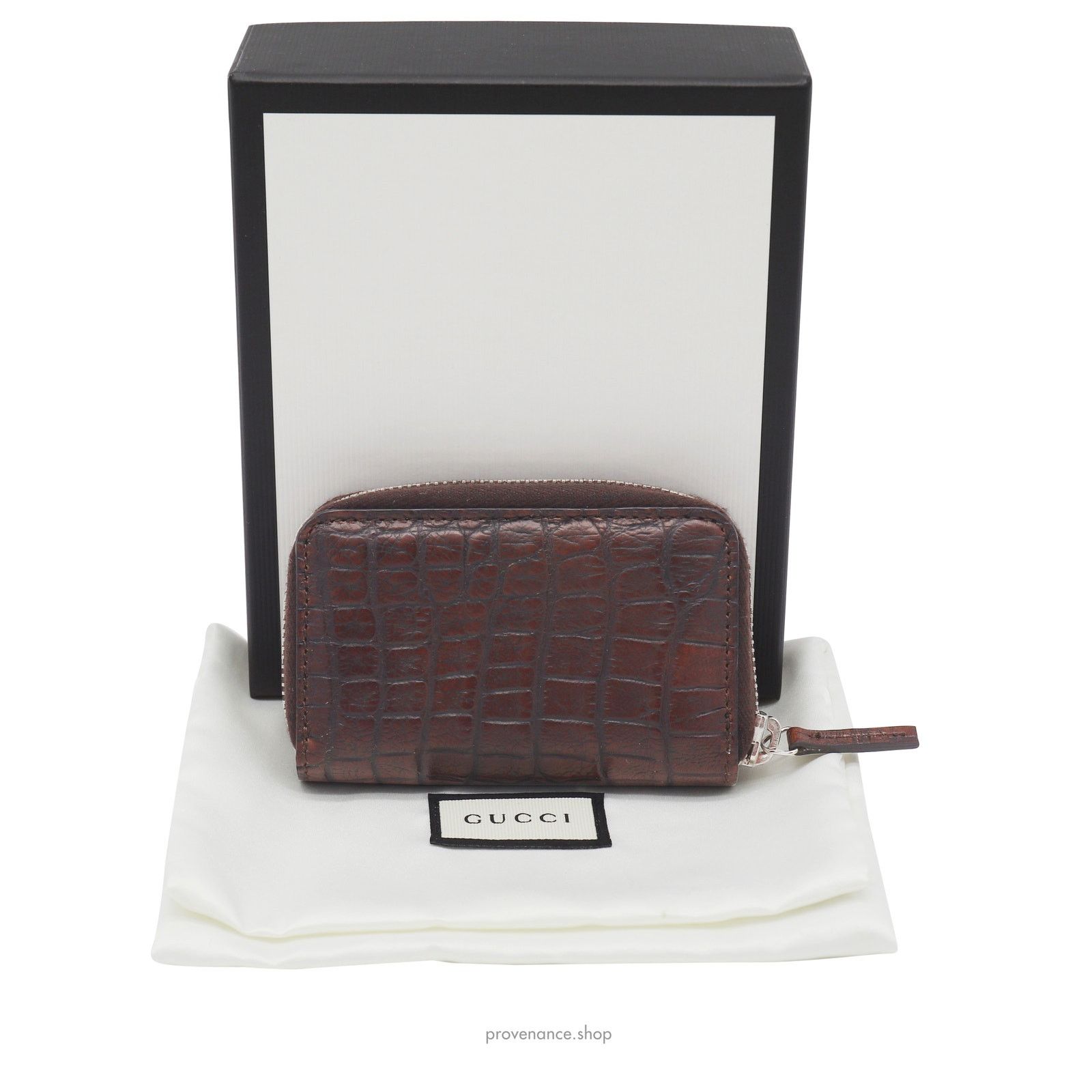 Gucci 🔴 Gucci Compact Zip Wallet - Chocolate Crocodile Leather Size ONE SIZE - 1 Thumbnail