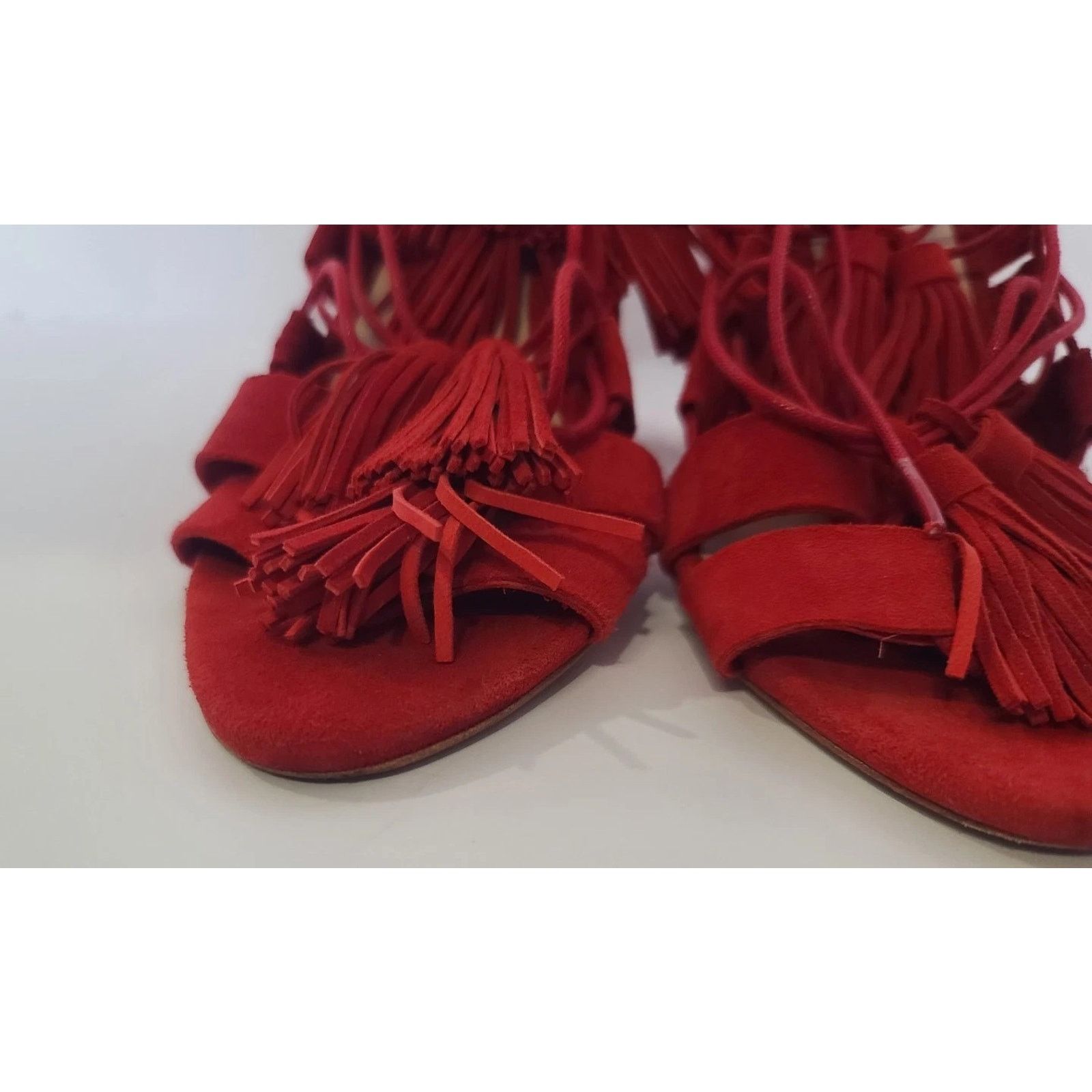 Loeffler Randall Loeffler Randall Red Luz Suede Tassel-Tie Sandal 4'' Heels Size US 7.5 / IT 37.5 - 8 Thumbnail